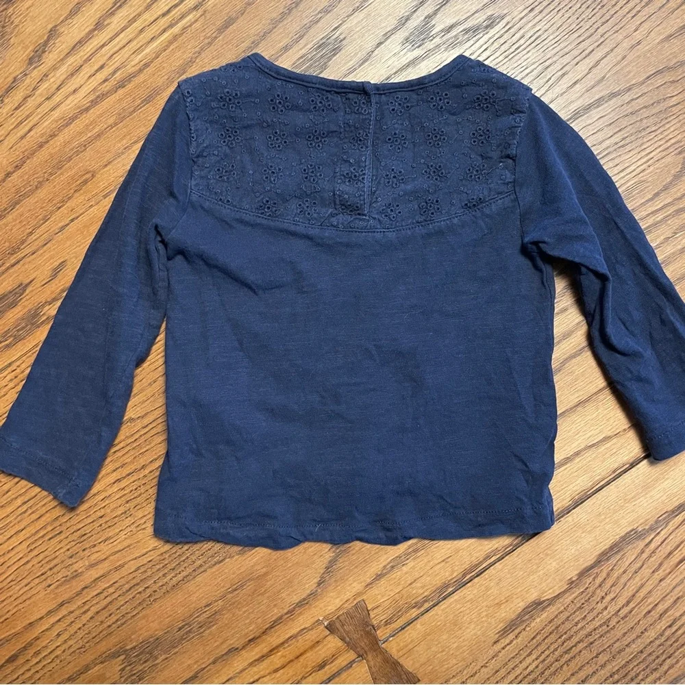 Zara Baby Girl Long Sleeve Navy Tee with Pocket 6-9 months